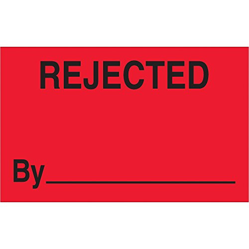 Boxes Fast Tape Logic Labels,"Rejected by", 1 1/4" x 2", Fluorescent Red, (1 Roll of 500 Labels)