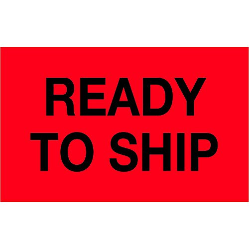 BOX USA BDL1171 Tape Logic Labels,"Ready To Ship", 1 1/4" x 2", Fluorescent Red (Pack of 500)