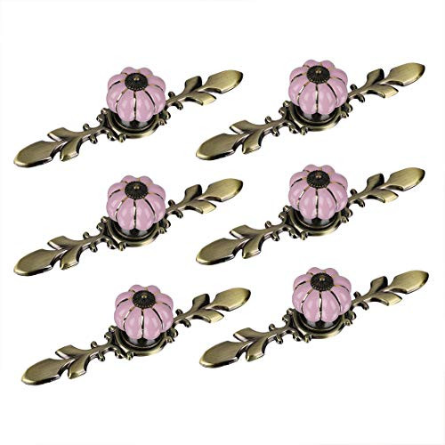 uxcell 6pcs Ceramic Knobs Vintage Knob Drawer Pumpkin Shaped Pull Handle Furniture Kitchen Cabinet Cupboard Wardrobe Dresser Decorative Pink
