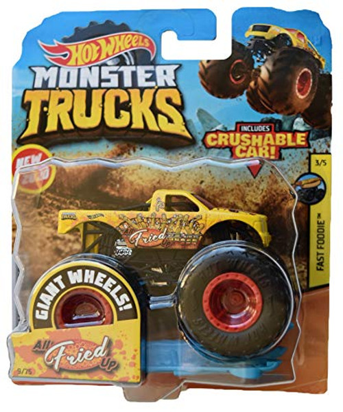 Hot Wheels Monster Trucks 1:64 Scale All Fried Up Crushable Car 9/75, Yellow Hot Wheels Monster Trucks 1:64 Scale All Fried Up Crushable Car 9/75, Yellow