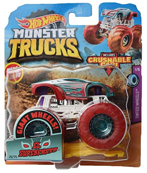 Hot Wheels Monster Trucks 1:64 Scale El Superfasto 20/75 Crushable car, red/Green/White