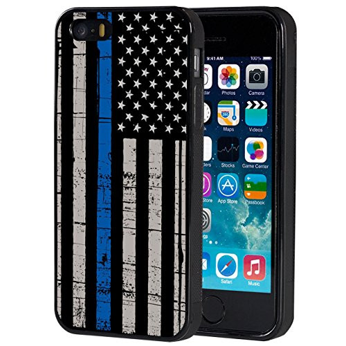 iPhone 5s Case,iphone SE Case,AIRWEE Slim Anti-Scratch Shockproof Silicone TPU Back Protective Cover Case for iPhone 5/5s/SE ,Weathered Thin Blue Line Flag