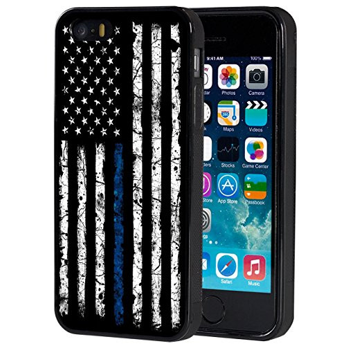 iPhone 5s Case,iphone SE Case,AIRWEE Slim Anti-Scratch Shockproof Silicone TPU Back Protective Cover Case for iPhone 5/5s/SE ,Thin Blue Line US Flag