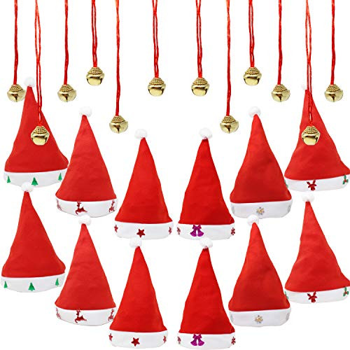 JOYIN 1 Dozen Fancy Santa Hats with 1 Dozen Jingle Bell Necklaces for Christmas Party-ONE SIZE FITS ALL