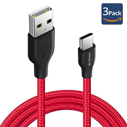 USB Type C cable, ANMONE USB C to USB A cable Nylon Braided USB C cable (3-Pack 3.3FT) charger Cord Sync and Fast Charging Cable for Samsung Galaxy S8, LG G6 V20, Google Pixel XL and More (Red)