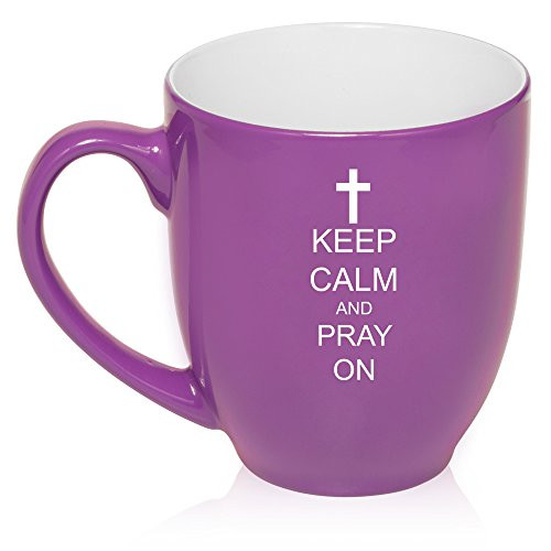 16 oz Purple Large Bistro Mug Ceramic Coffee Tea Glass Cup Keep Calm and Pray On