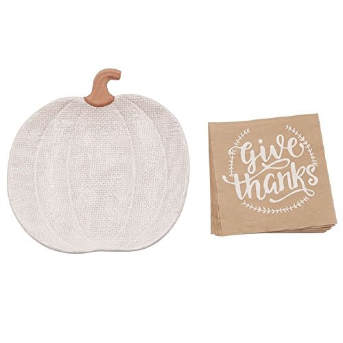 Mud Pie 4225014 Give Thanks Terracotta Plate, White