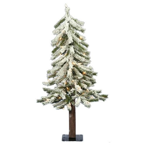 Vickerman Pre-Lit Flocked Alpine Tree with 50 Clear Dura-Lit Lights, 3-Feet, Flocked White on Green