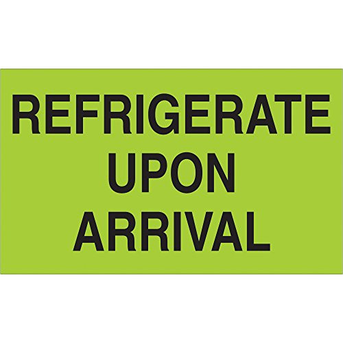 Tape Logic Climate Labels,"Refrigerate Upon Arrival", 3" x 5", Fluorescent Green, 500/Roll