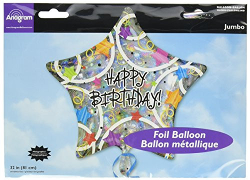 Anagram International Happy Birthday Stars Holographic Balloon, 32", Multicolor Anagram International Happy Birthday Stars Holographic Balloon, 32", Multicolor