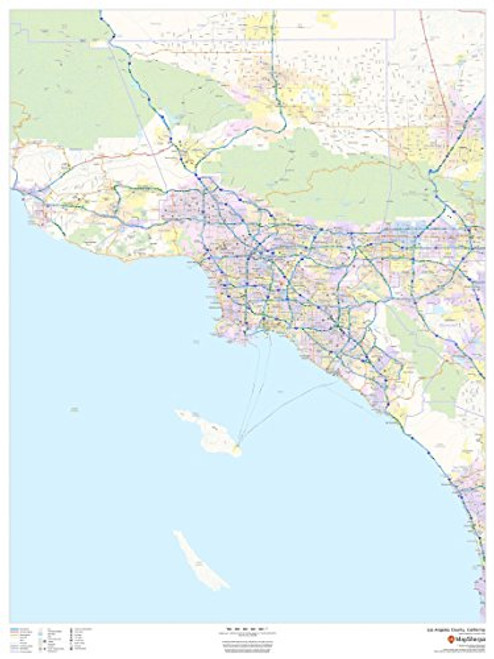 Los Angeles County, California - 36" x 48" Matte Plastic Wall Map