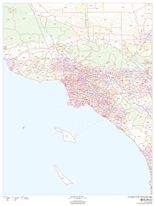 Los Angeles County, California Zip Codes - 36" x 48" Matte Plastic Wall Map