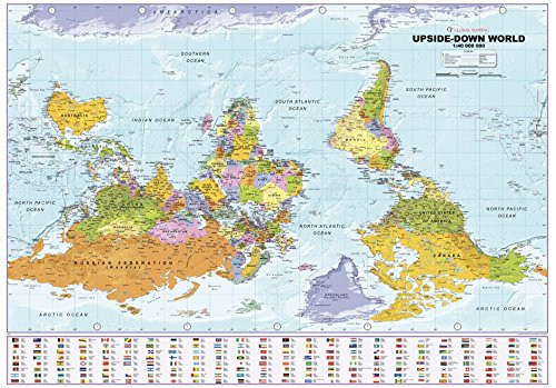 Upside Down World Political Wall Map - 39.25" x 27.5" Matte Plastic