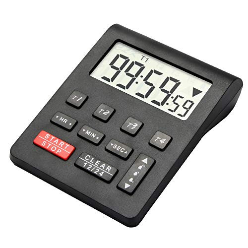 4 Channel Digital Countdown Timer - AIMILAR Big Screen Count Up Down Kitchen Timer Clock for Cooking Baking (Black)