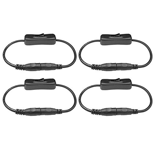 TronicsPros 4pcs LED Strip Light Inline On/Off Switch Cable DC Jack (5.5x2.1mm) Male to Female Connector, DC Jack Switch, LED Tape Light Connector, 12V Inline Rocker Switch DC Power Adapter Connector