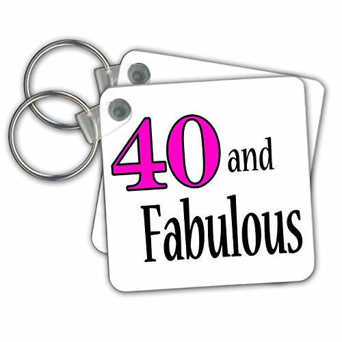 3dRose 40 and fabulous. Pink. - Key Chains, 2.25 x 2.25 inches, set of 2 (kc_193415_1)