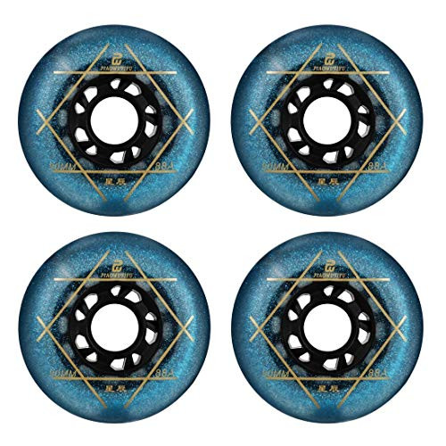 SzBlaZe 88A PU Wear Resist Sliding FSK Inline Roller Skate Replacement Wheels Without Bearings (Pack of 4) 72mm 76mm 80mm For Inline Skate Wave Board Caster Board Street Surf(Blue, 76mm)