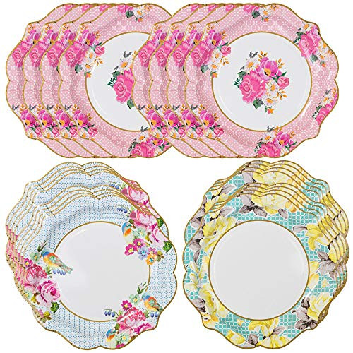 Talking Tables Truly Scrumptious Floral Plates for a Tea Party, Wedding, Multicolor (24 Pack)