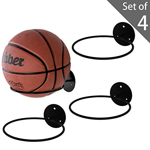 MyGift Set of 4 Black Metal Wall-Mounted Sports Ball Holder Display Rack