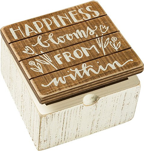 Primitives by Kathy Happiness Blooms from Within 4 Inches x 4 Inches x 2.75 Inches Metal Wood Slat Box Sign Home and Garden Decor Primitives by Kathy Happiness Blooms from Within 4 Inches x 4 Inches x 2.75 Inches Metal Wood Slat Box Sign Home and Garden Decor
