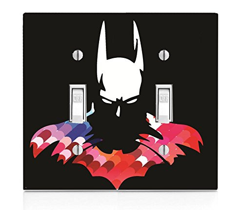 Trendy Accessories Decorative Bat Man Hero Silhouette Image Design Print Pattern Plastic Double Light Switch Wall Plate Cover