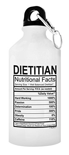 ThisWear Registered Dietitian Gifts for Women Dietitian Nutritional Facts Dietitian Gift Ideas Gift 20-oz Aluminum Water Bottle with Carabiner Clip Top White