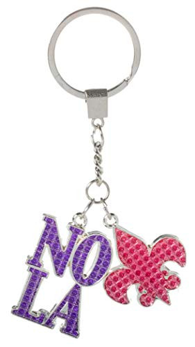 Artisan Owl New Orleans NOLA Fleur de Lis Bling Metal Souvenir Key Chain (Pink & Purple)