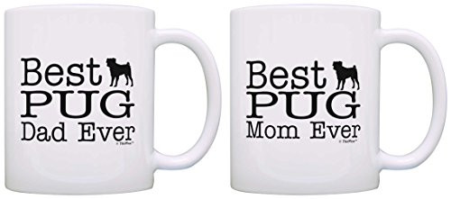 Dog Lover Gift Best Pug Mom Dad Ever Puppy Supplies Bundle 2 Pack Gift Coffee Mugs Tea Cups White