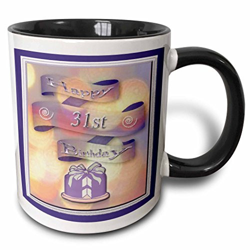 3dRose 24462_4 Ribbon And Cake Happy 31St Birthday - Two Tone Black Mug, 11 oz, Multicolored
