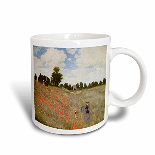3dRose Painting of Poppy Fields by Monet Ceramic Mug, 15-Ounce