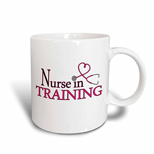 3dRose mug_172128_2 Nurse In Training Pink Heart Stethoscope Ceramic Mug, 15 oz