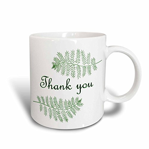 3dRose Two Green Ferns with Thank you Ceramic Mug, 11-Ounce