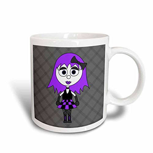 3dRose 24661_1 Cute Goth Punk Rock Girl Purple Grey-Ceramic Mug 11 oz Multicolored