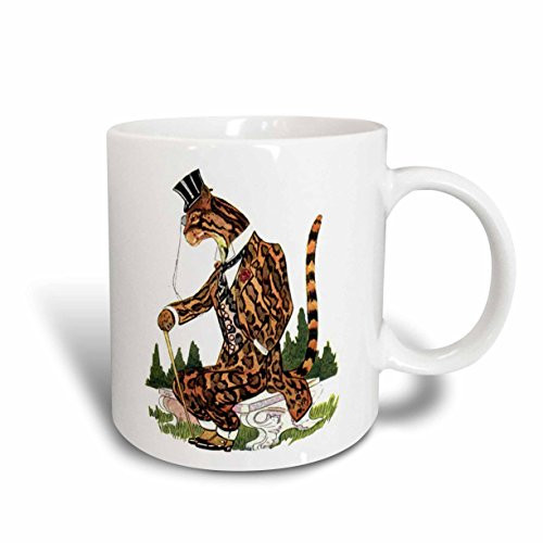3dRose 183340_1"Gentleman Ocelot Cartoon Ceramic Mug, 11 oz, White