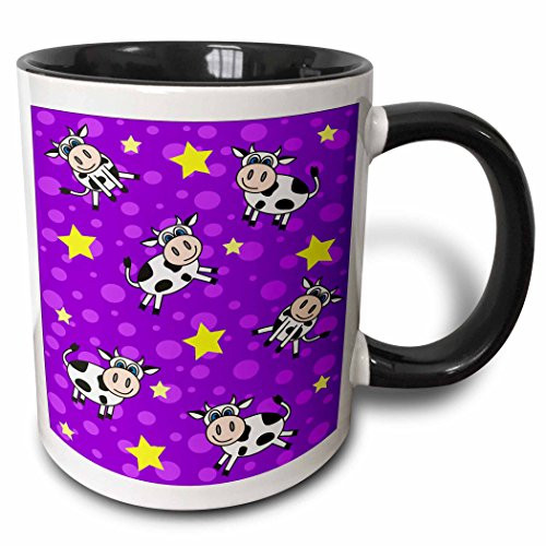 3dRose 13844_4 Happy Cow Boy Print Purple Two Tone Black Mug, 11 oz, Multicolor
