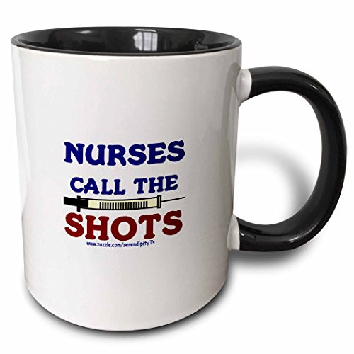 3dRose 16652_4 Nurses Call The Shots - Two Tone Black Mug, 11 oz, Multicolor