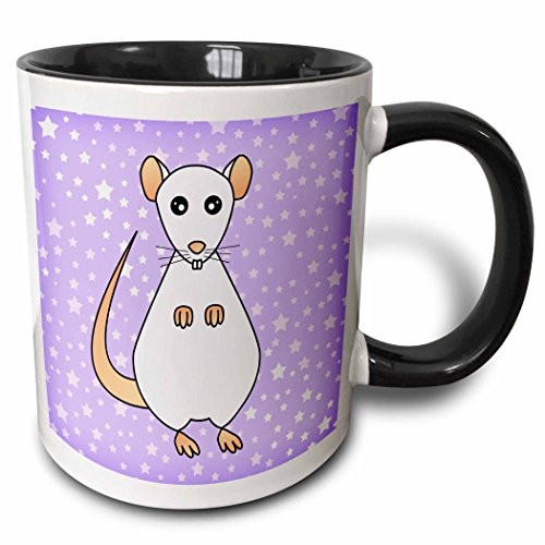 3dRose 10803_4 Cute White Rat Purple Star Background - Two Tone Black Mug, 11 oz, Multicolor