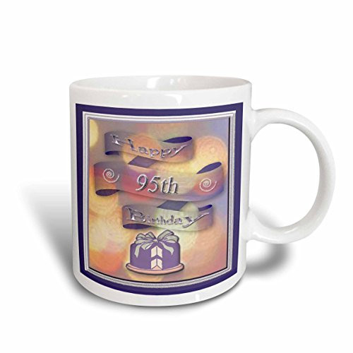 3dRose Ribbon and Cake Happy 95th Birthday Ceramic Mug, 11-Ounce