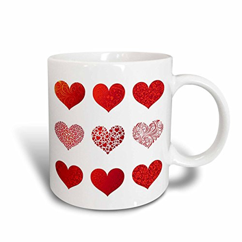 3dRose Valentine 9 Red Hearts Ceramic Mug, 15-Ounce