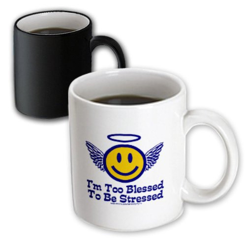3dRose Im Too Blessed to be Stressed Magic Transforming Mug, 11-Ounce