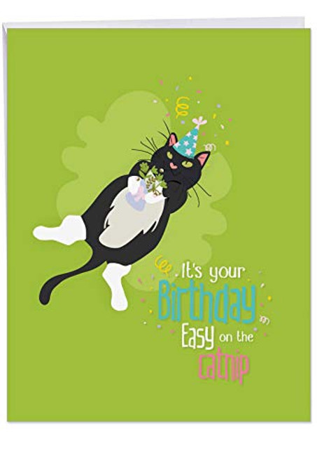 Extra Large Happy Birthday Greeting Card (Envelope Included) - Funny and Adorable Catty Congratulations Card - Big Bday Appreciation Letter for Kitten, Cat Lovers 8.5 x 11 Inch J6558ABDG