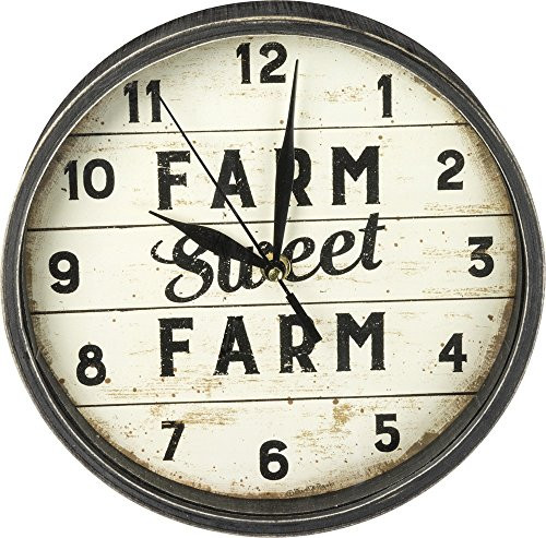 Primitives by Kathy Distressed Round Slatted Wood Clock, Sweet Farm