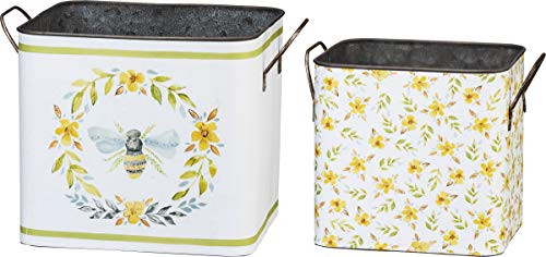 Primitives by Kathy Metal Bins, Small, Set of 2, Bumble Bee/Floral