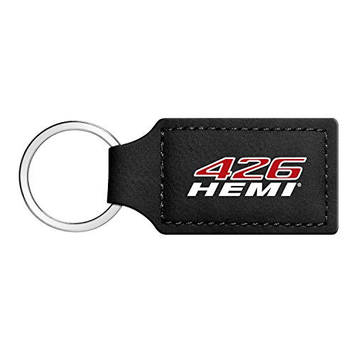 iPick Image - HEMI 426 in Color Rectangular Black Leather Key Chain Key-Ring for Dodge Challenger Charger SRT Jeep RAM