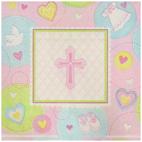 Amscan Sweet Christening Pink Beverage Napkins | Party Tableware, 12 pks.