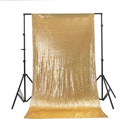 TRLYC Shimmer Gold 4FT by 7FT Sequin Fabric Photography Backdrop Sequin Curtain for Halloween Wedding/Party Christmas Day