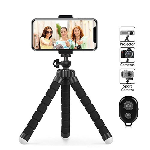 Phone Tripod, Flexible and Portable Cell Phone Tripod with Remote and Universial Clip for iPhone, Android Phone, Camera and Sports Gopro