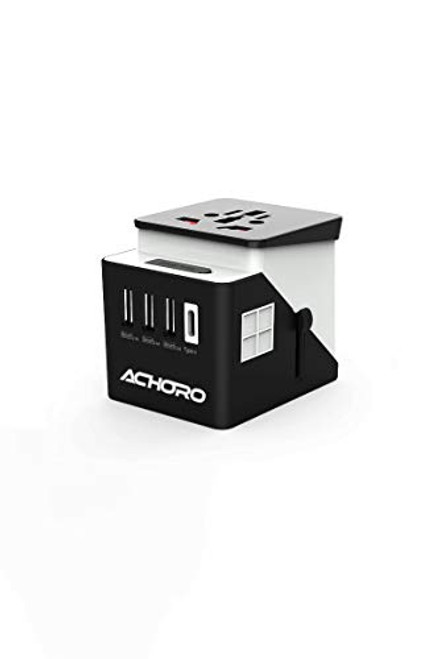 Achoro Travel Adapter with 3 USB Port and One C-Type Port, International Travel Adapter, Portable Travel Adapter, Wall Adapter - 3 USB 1 Type C - Supports 150 Countries
