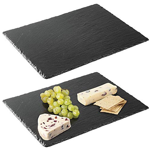 mDesign Slate Stone Gourmet Serving Platter, Cheese Board, Charcuterie Tray with Natural Edge for Cheese, Meats, Appetizers, Dried Fruits - Display Chalkboard - 2 Pack - Black