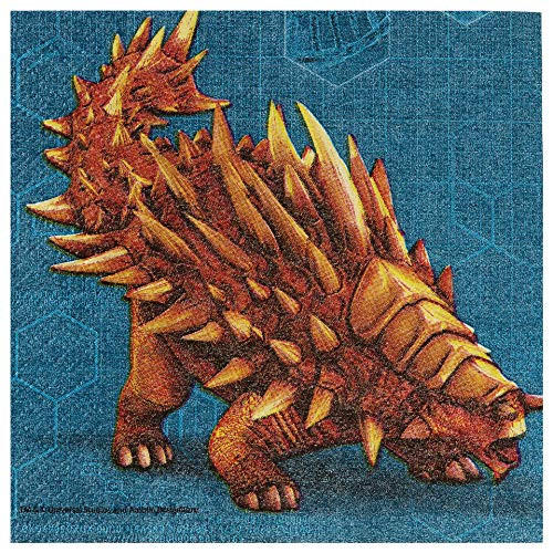 Jurassic World Blue and Orange Beverage Party Napkins, 5" x 5", 16 Ct.